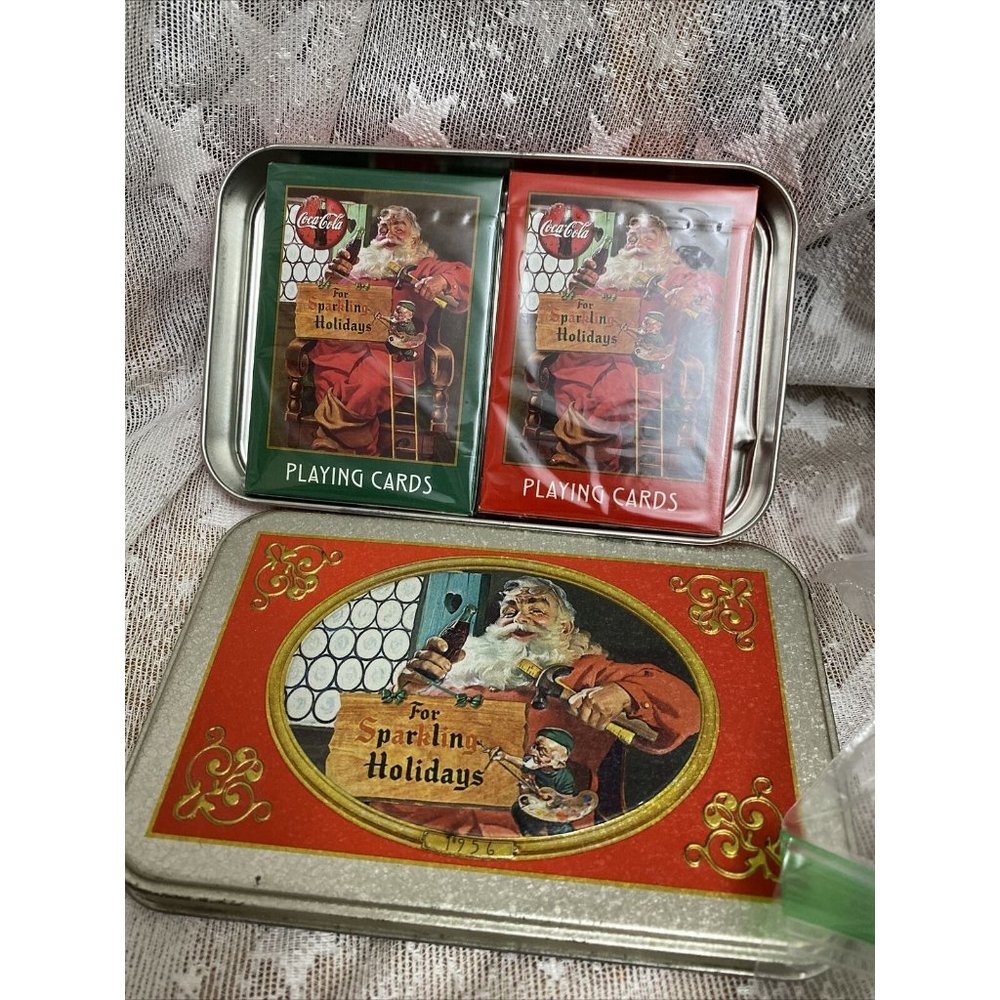 Vintage Coca Cola Playing Cards‎ Santa Workshop Sparkling Holidays Tin. 1996